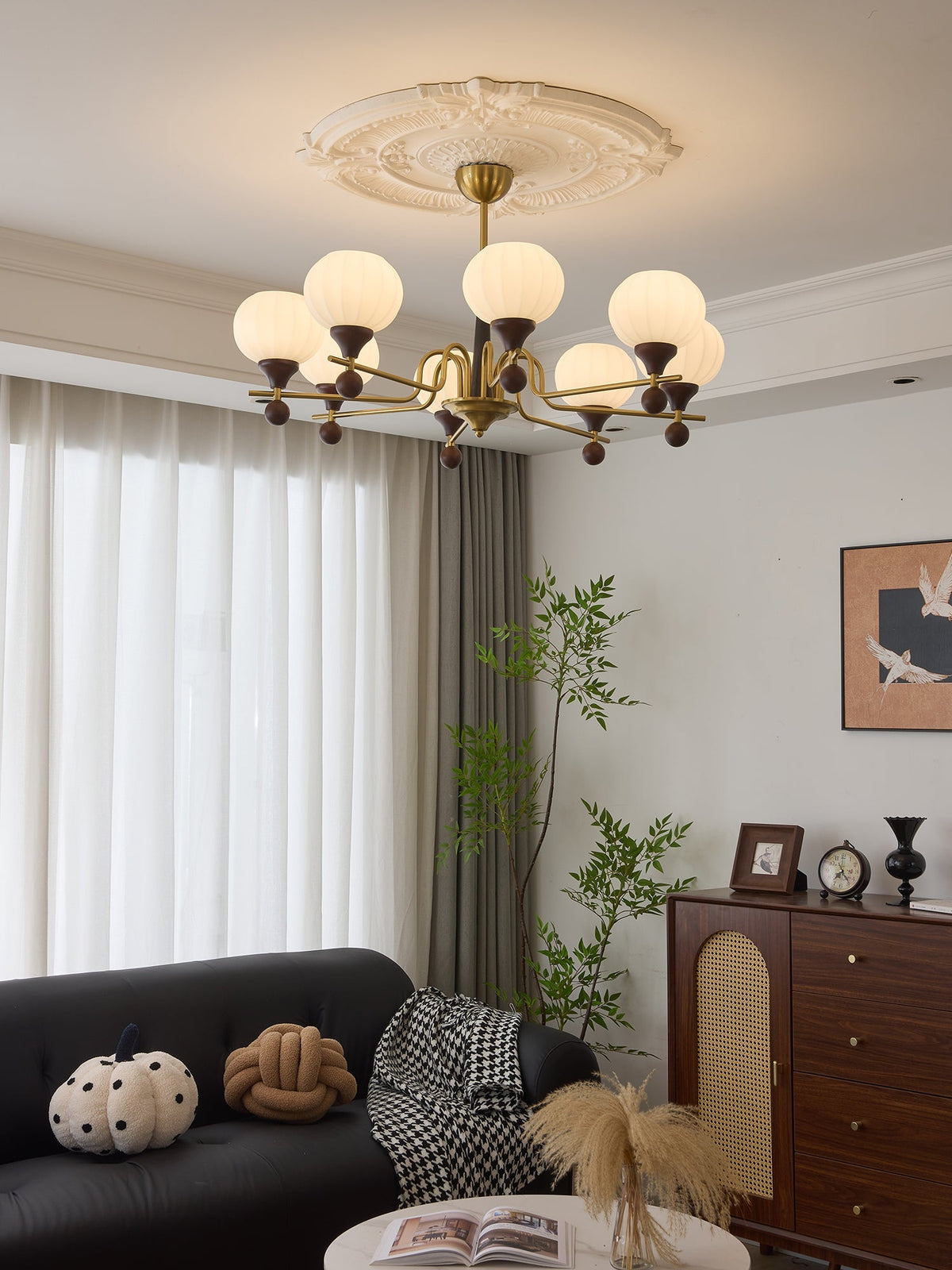Ceylian Curated Mouth-Blown Frosted Glass Chande – structural canopy joint detail