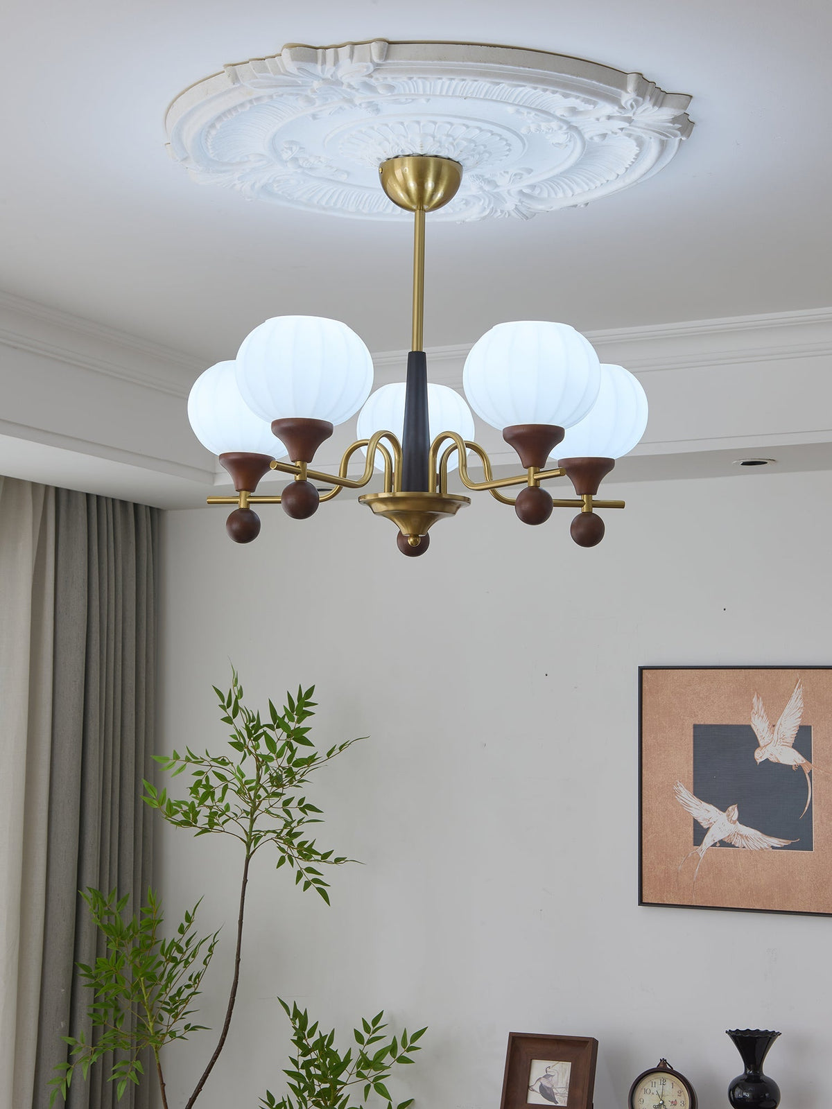 Ceylian Curated Mouth-Blown Frosted Glass Chande – spatial dining room perspective