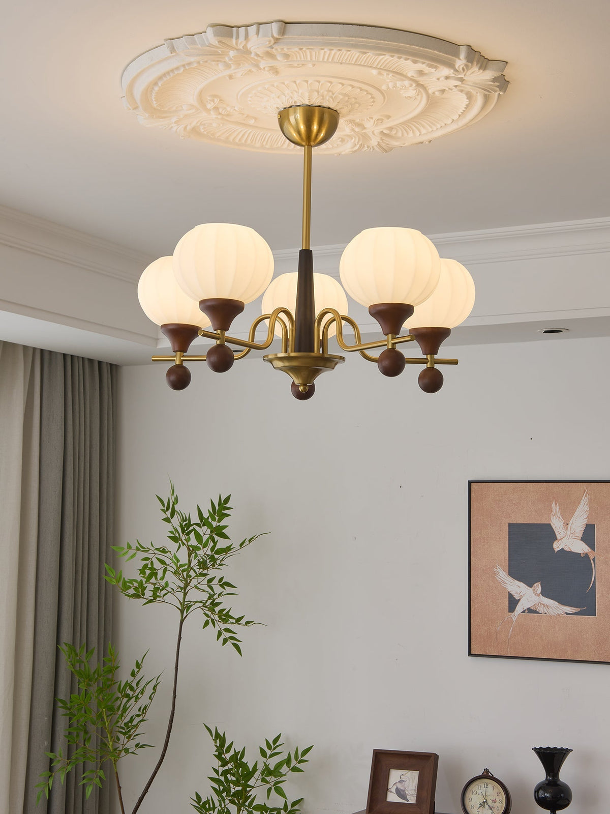 Ceylian Curated Mouth-Blown Frosted Glass Chande – full fixture elevation view