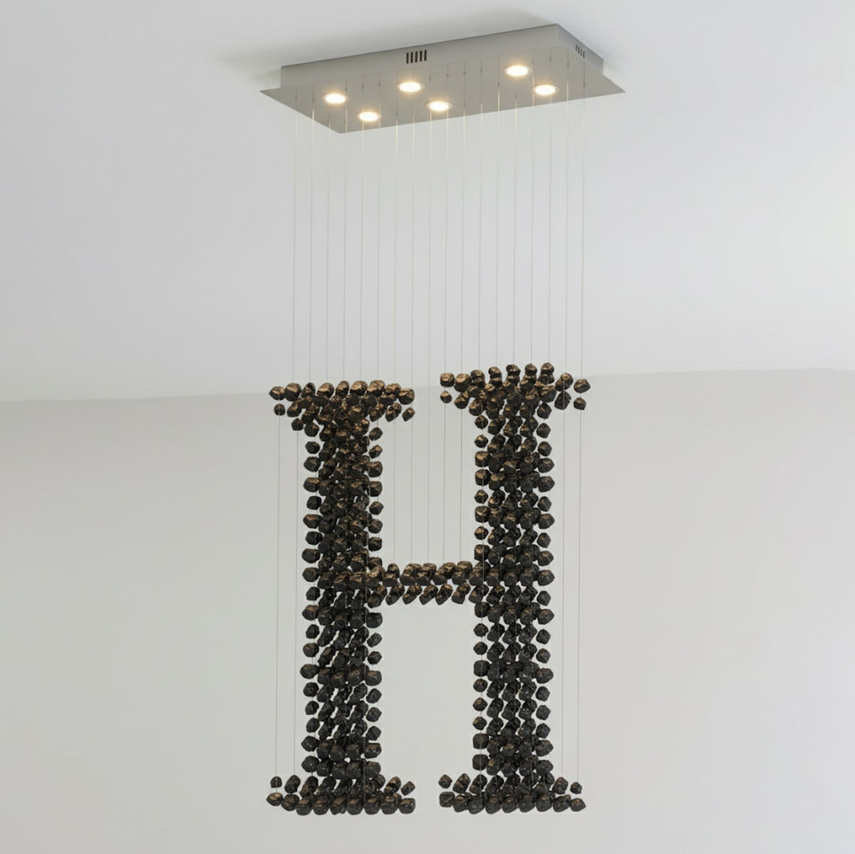 Charcoal Chandeliers H Curated Iron & Glass Chan – L 39.4 x W 13.8 x H 98.4  L100cm x W 35c finish configuration
