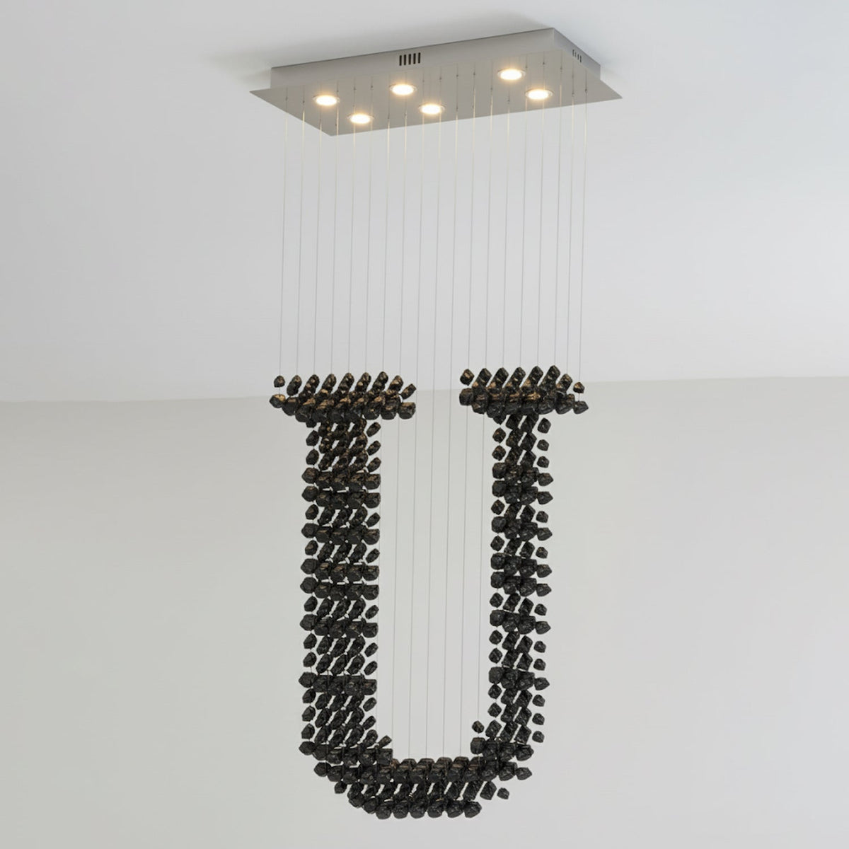 Charcoal Chandeliers U Curated Iron & Glass Chan – L 39.4 x W 13.8 x H 98.4  L100cm x W 35c finish configuration