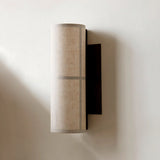 Spanish Alabaster Wall Lamp View 8 | Cylindrical Linen Fabric Wall Lamp | Wabi-Sabi Designer Sconce | JINSHE | JINSHE