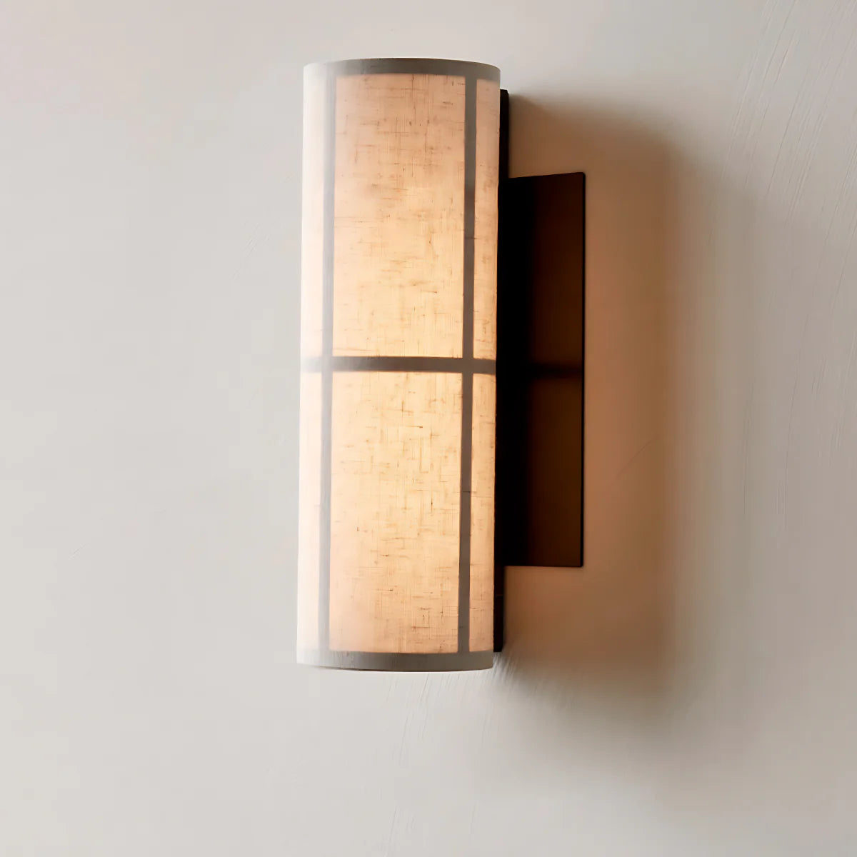Spanish Alabaster Wall Lamp View 7 | Cylindrical Linen Fabric Wall Lamp | Wabi-Sabi Designer Sconce | JINSHE | JINSHE