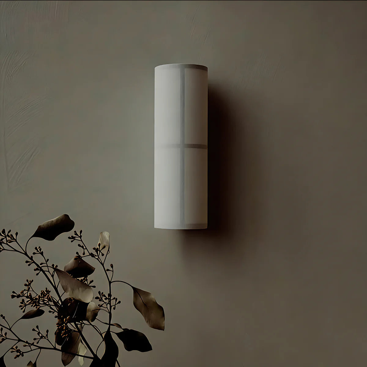 Spanish Alabaster Wall Lamp View 9 | Cylindrical Linen Fabric Wall Lamp | Wabi-Sabi Designer Sconce | JINSHE | JINSHE