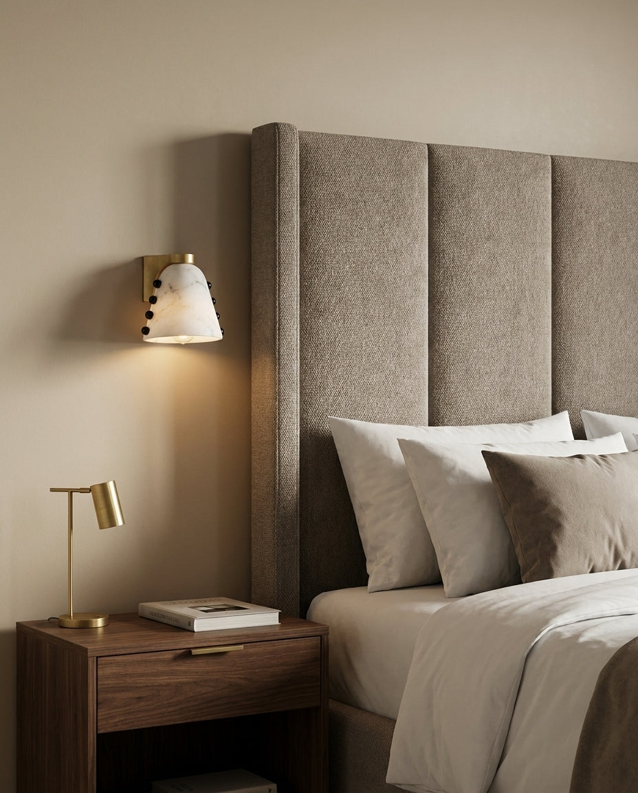 Cicero Alabaster Curated Alabaster Wall Sconce – illuminated warm ambiance setting