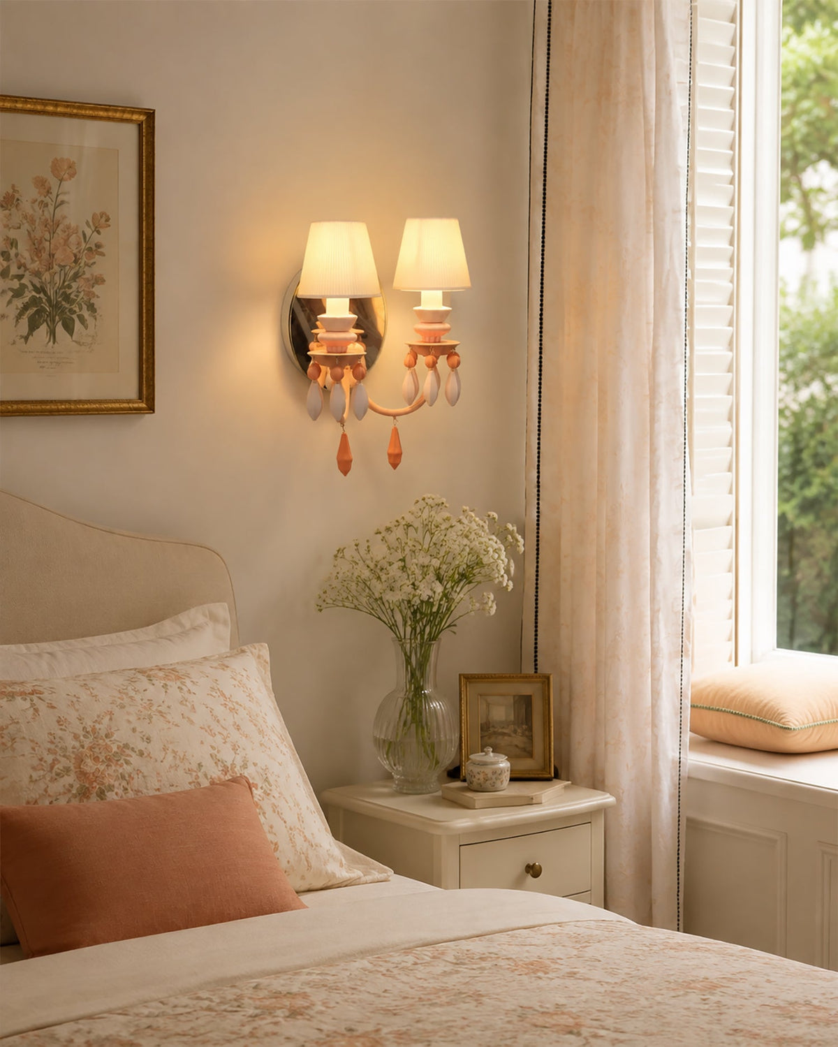 Cielora Curated Hand-Thrown Ceramic Wall Sconce – illuminated warm ambiance setting