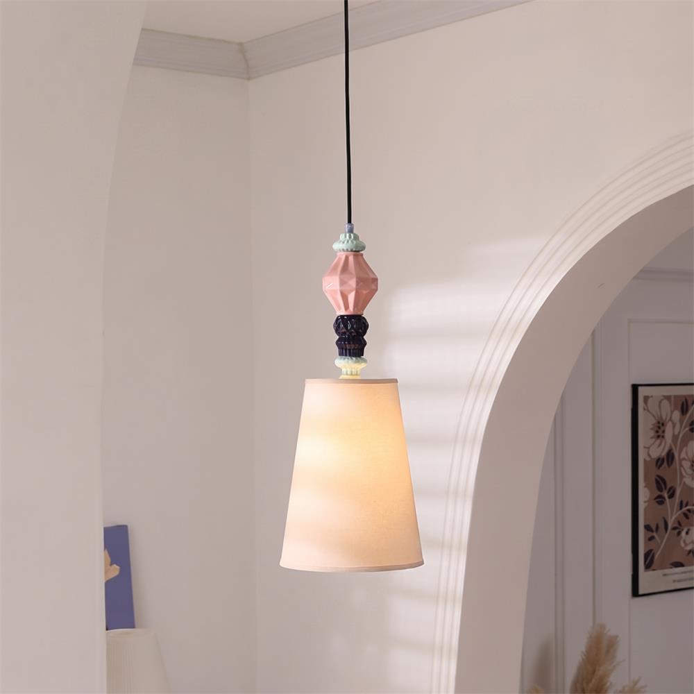 Cielora Curated Hand-Thrown Ceramic Pendant Ligh – Model A ∅ 9 x H 21.6  Pink & White finish configuration