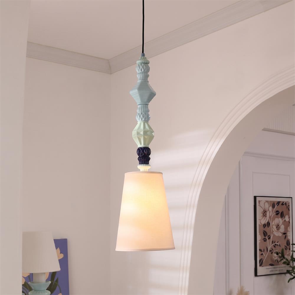 Cielora Curated Hand-Thrown Ceramic Pendant Ligh – Model C ∅ 9 x H 30.7  Blue & Beige finish configuration
