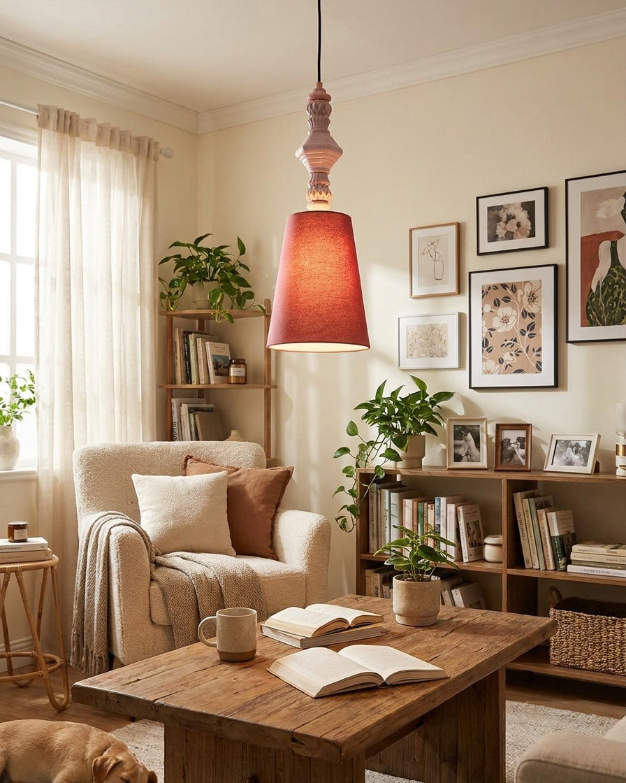 Cielora Curated Hand-Thrown Ceramic Pendant Ligh – spatial dining room perspective