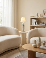 Cielora Curated Hand-Thrown Ceramic Table Lamp warm illuminated room view