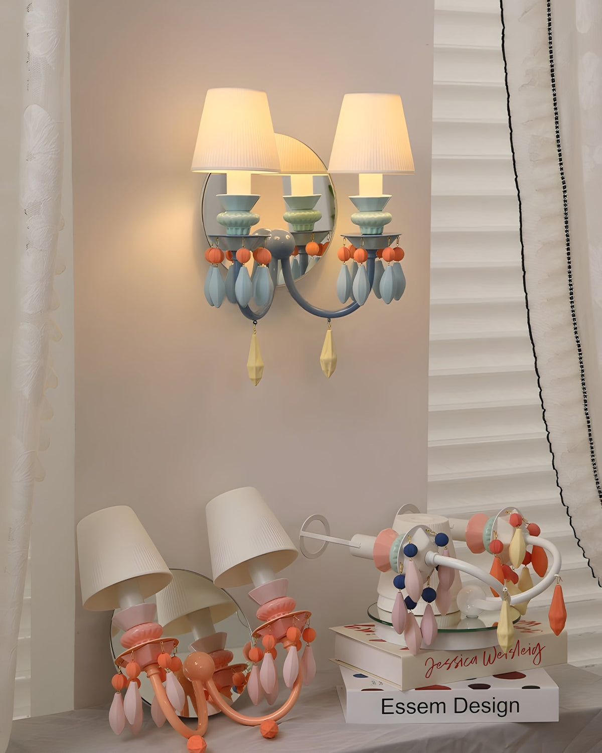 Cielora Curated Hand-Thrown Ceramic Wall Sconce warm illuminated room view
