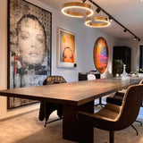 Circular Curated Iron & Glass Chandelier – unlit natural material contrast