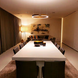 Circular Curated Iron & Glass Chandelier – spatial dining room perspective