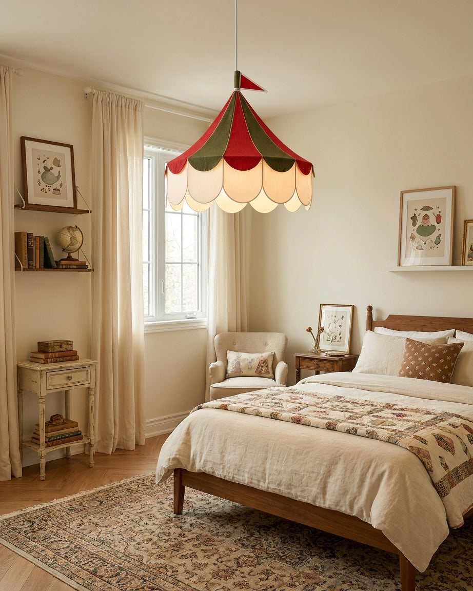 Cirelle Canopy Curated Finished Iron Pendant Lig warm illuminated room view