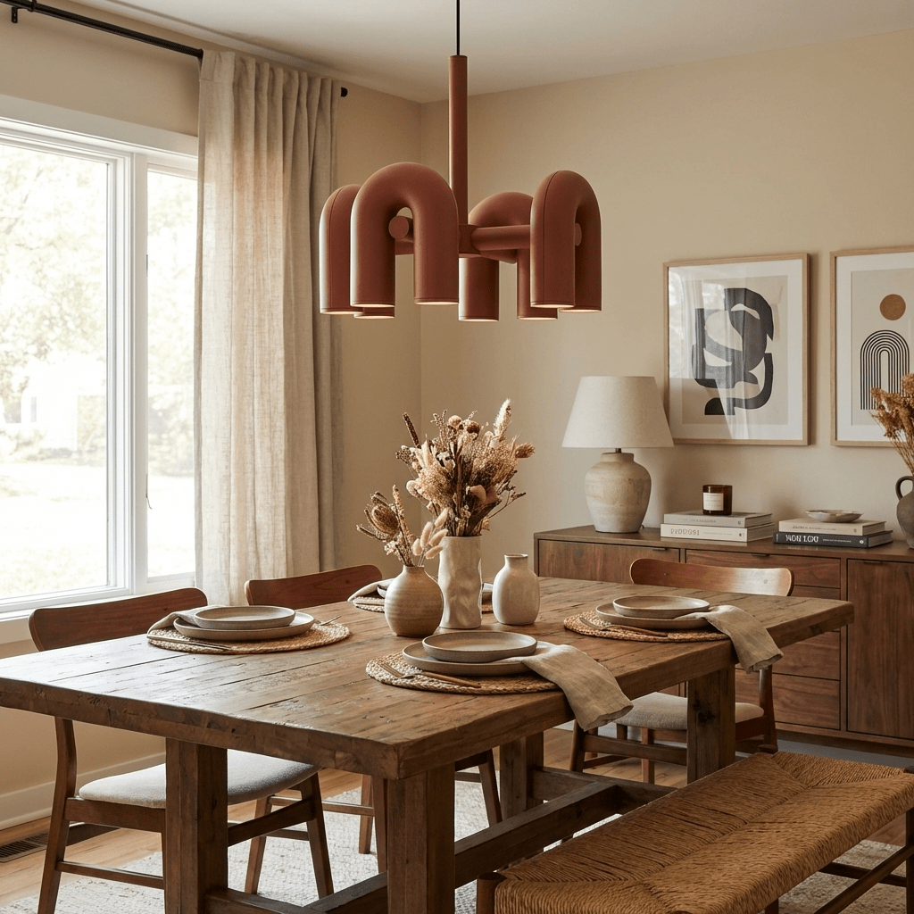 Cirkus Curated Iron & Glass Chandelier installed in residential dining space