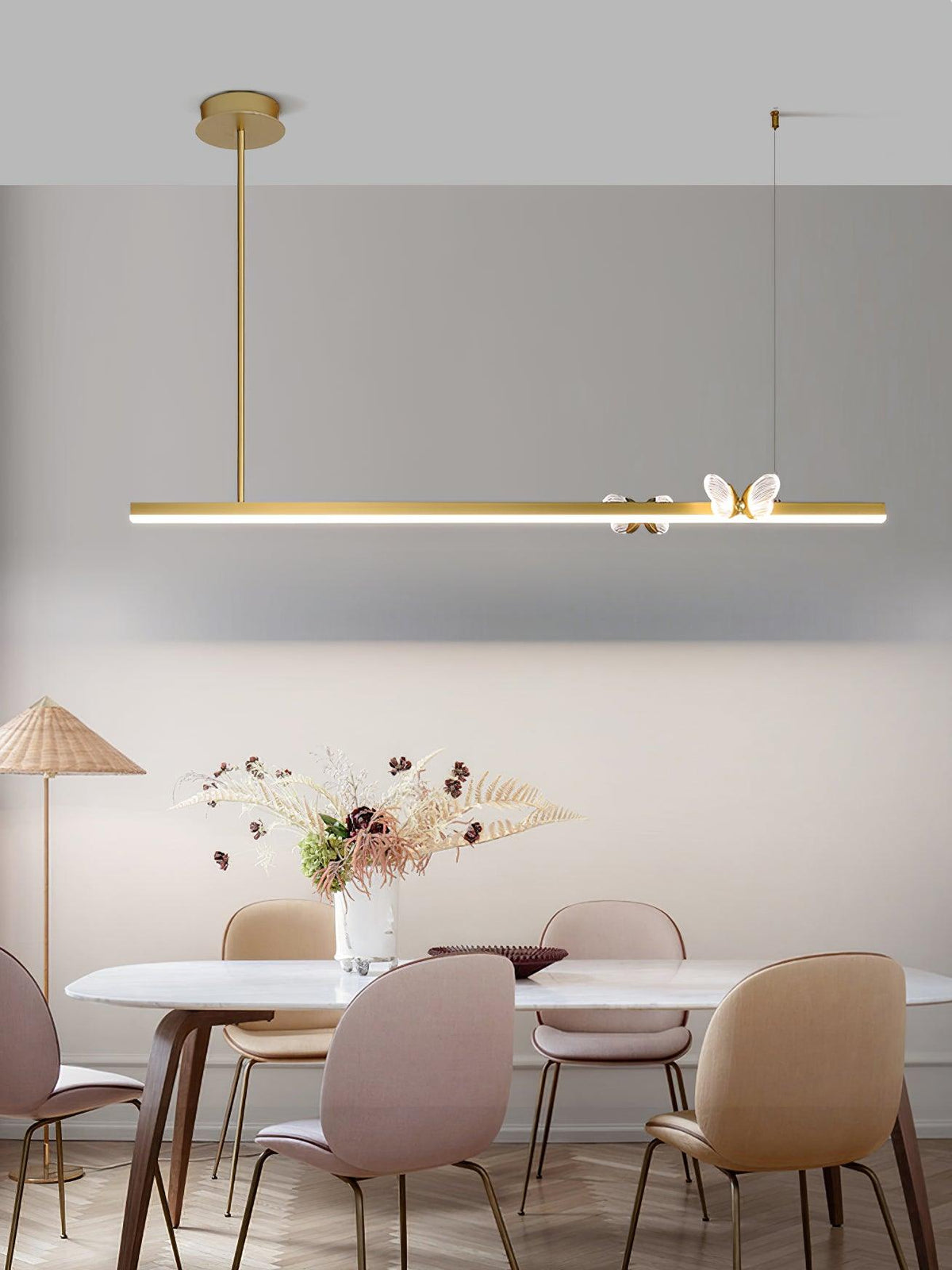 Cohen Butterfly Curated Optical Acrylic Chandeli – spatial dining room perspective