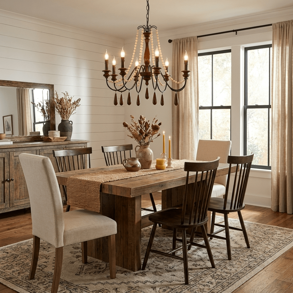 Collana French Country Curated Solid Hardwood Ch warm illuminated room view