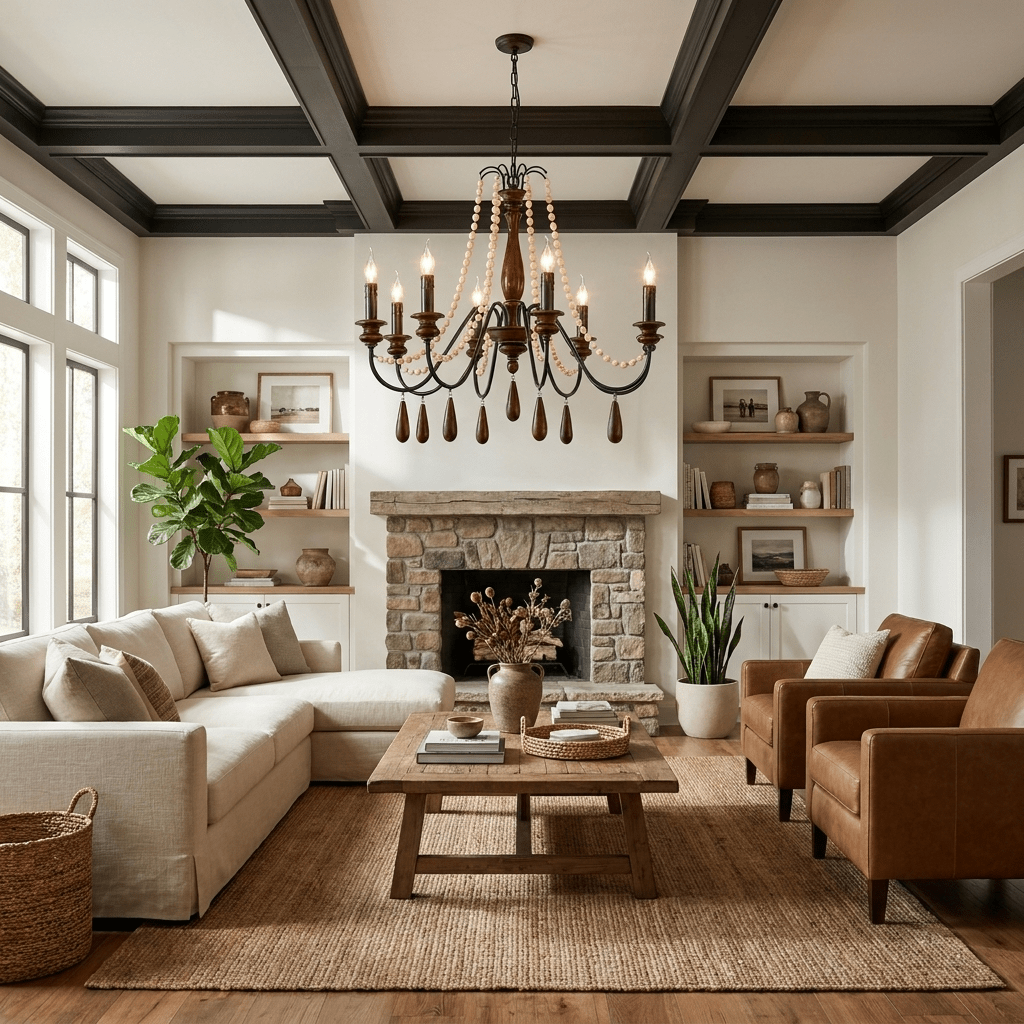 Collana French Country Curated Solid Hardwood Ch – illuminated warm ambiance setting