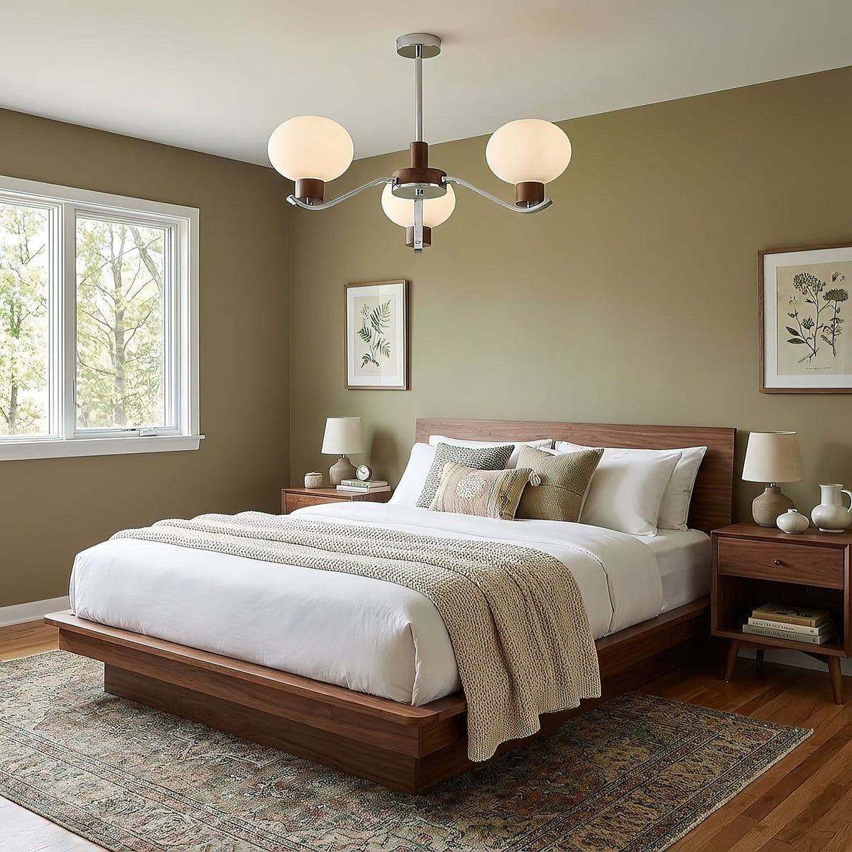 Colome Curated Mouth-Blown Frosted Glass Chandel – illuminated warm ambiance setting