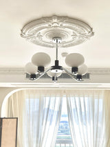 Colome Curated Mouth-Blown Frosted Glass Chandel – spatial dining room perspective