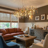 Colorful Raindrop Brass Branch Curated Amber Art – illuminated warm ambiance setting