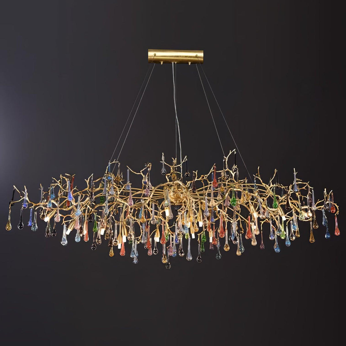 Colorful Raindrop Brass Branch Curated Amber Art – dimensional scale reference #1