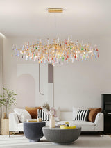 Colorful Raindrop Brass Branch Curated Amber Art – full fixture elevation view