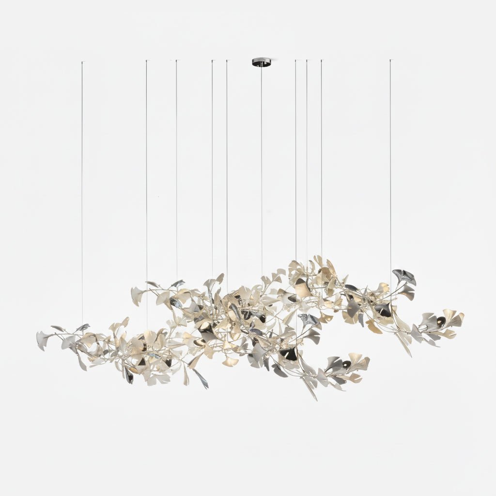 Gold White Leaves Combination Gingko Chandeliers – illuminated warm ambiance setting #1
