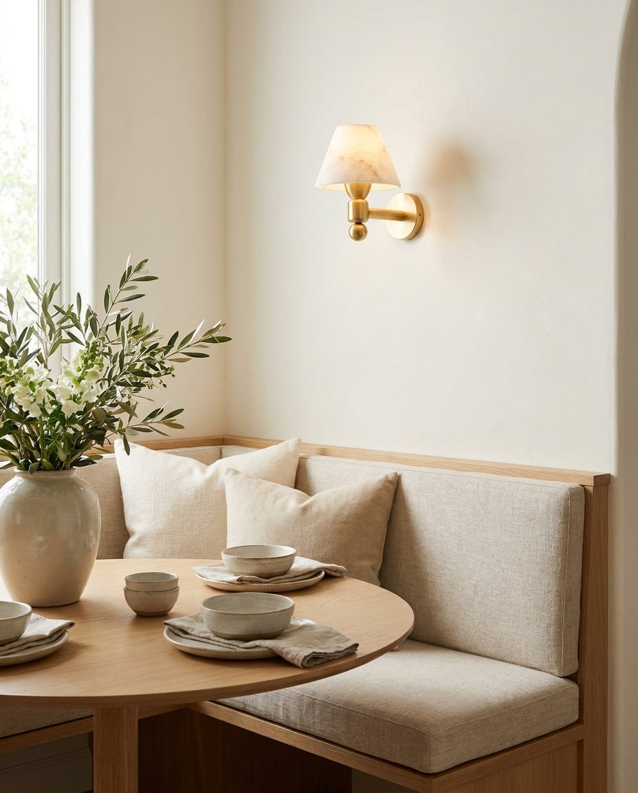 Contrast Alabaster Curated Alabaster Wall Sconce – illuminated warm ambiance setting