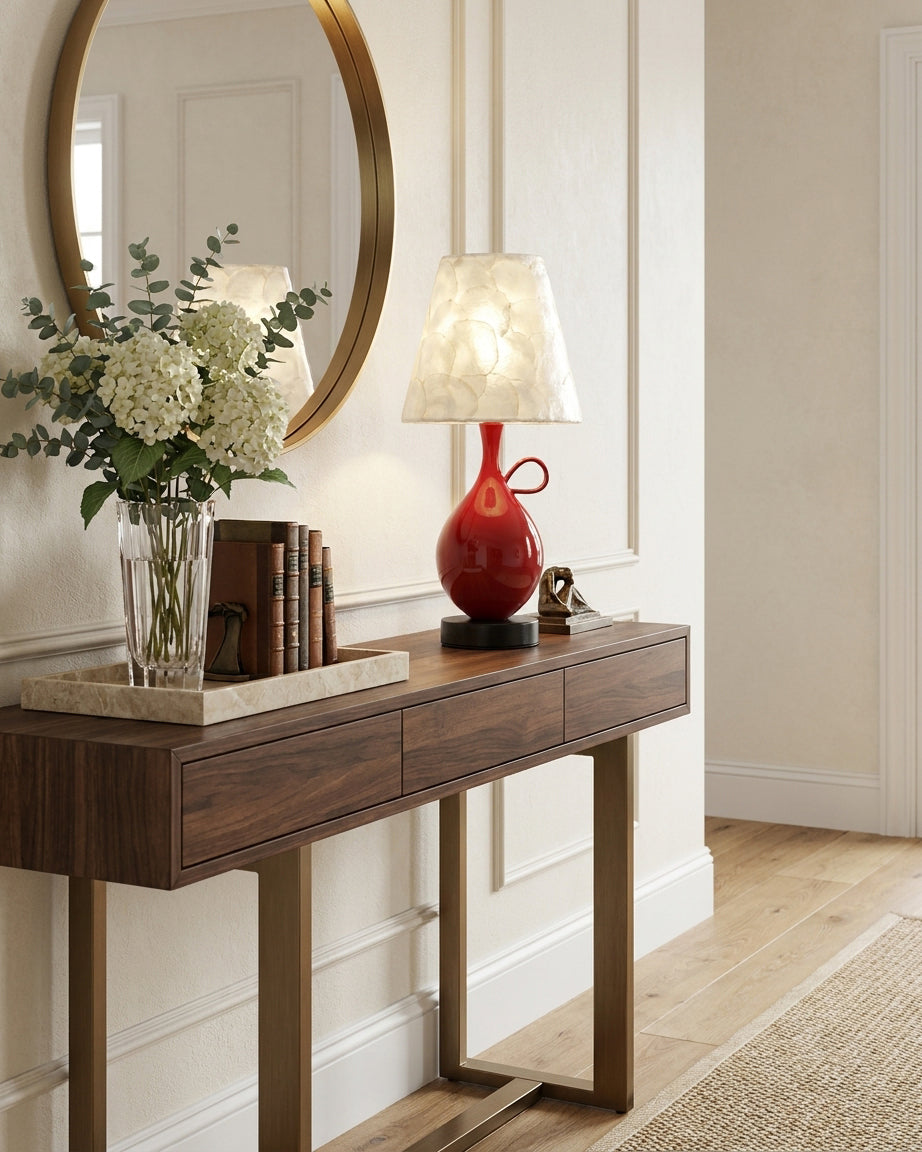 Coravie Curated Hand-Thrown Ceramic Table Lamp – structural canopy joint detail