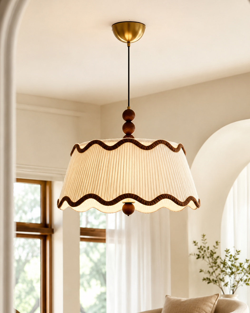 Cordelia Curated Iron & Glass Pendant Light warm illuminated room view