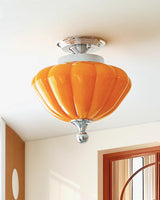 Corenza Curated Amber Art Glass Flush Mount Ceil installed in residential dining space