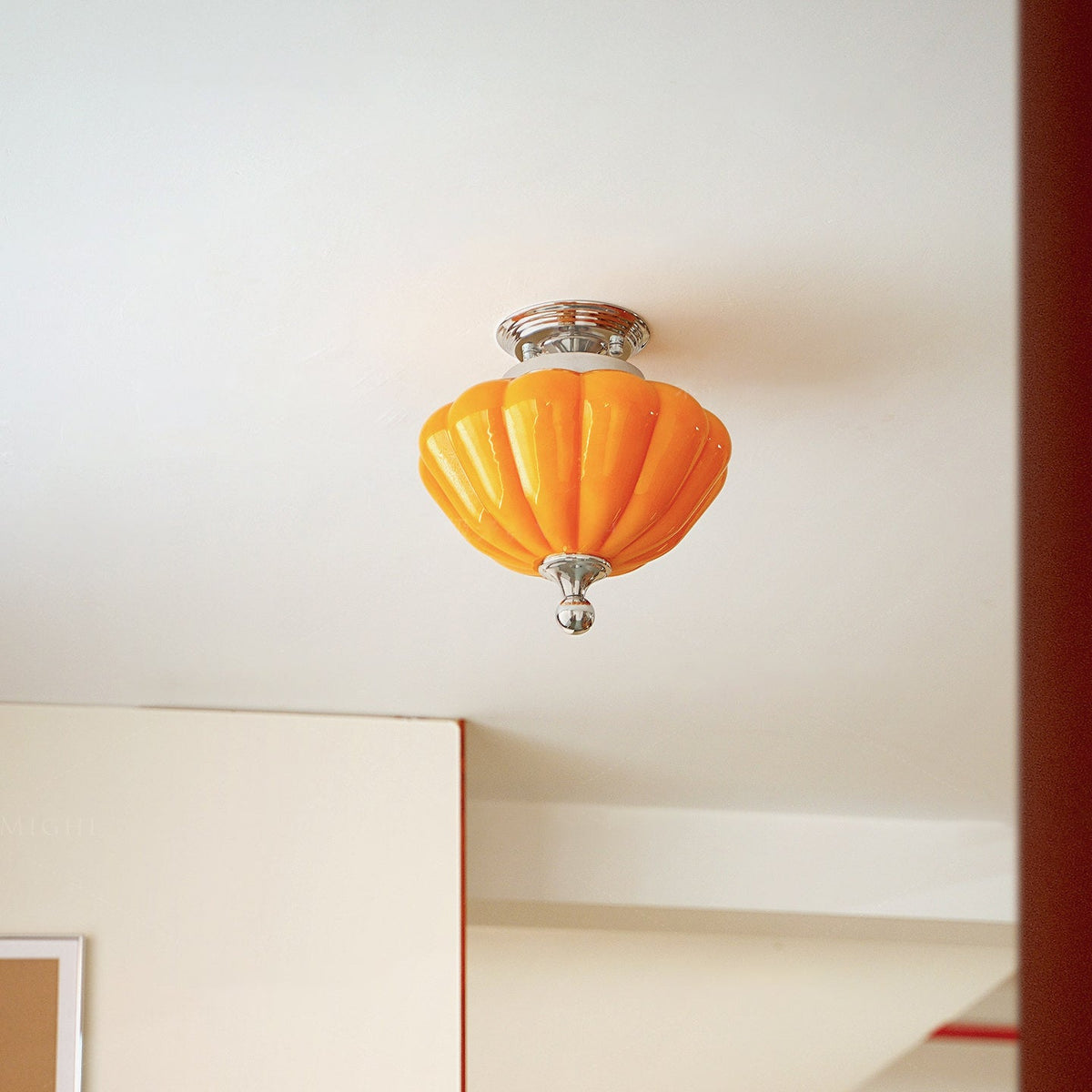 Corenza Curated Amber Art Glass Flush Mount Ceil – structural canopy joint detail