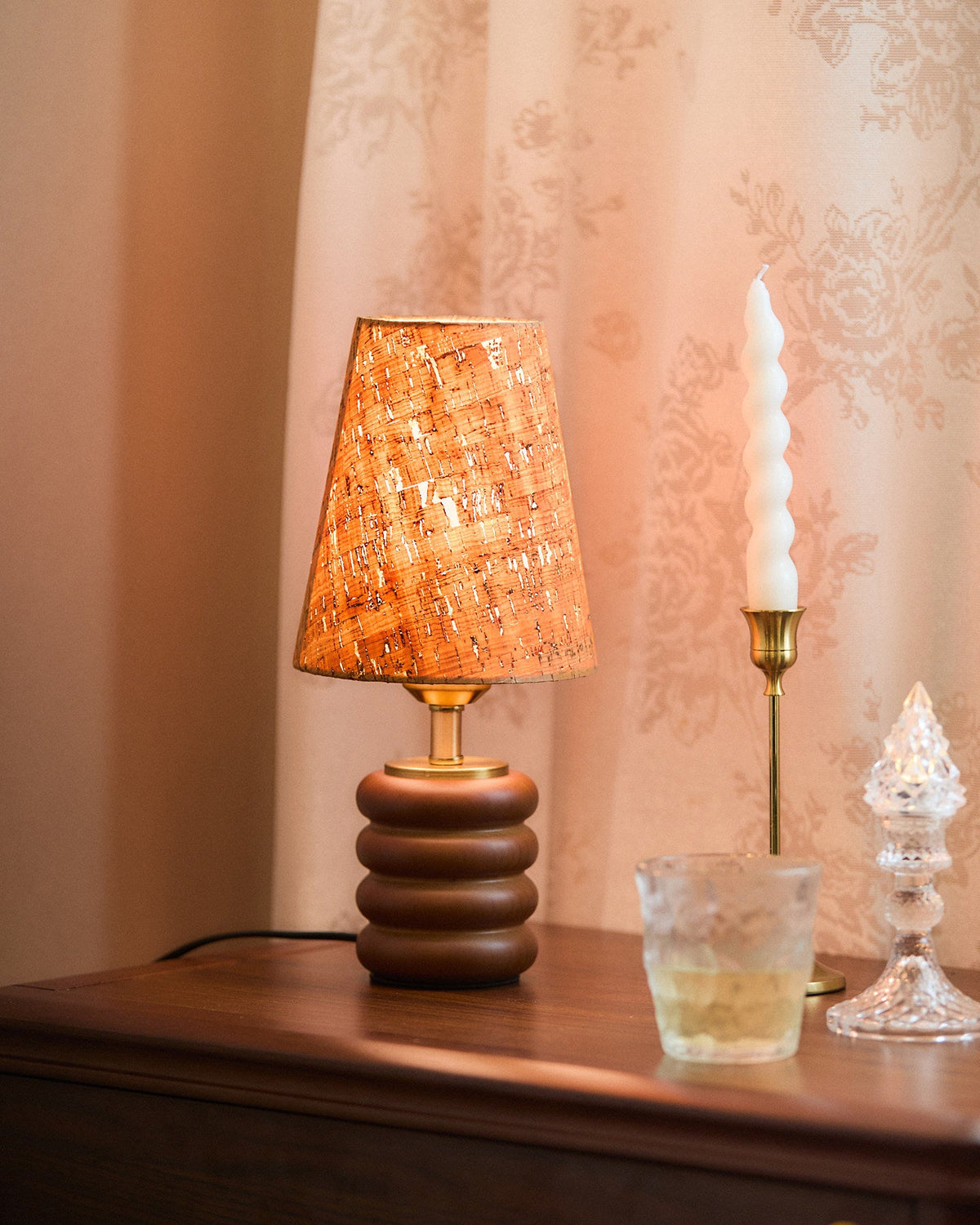 Corkelle Curated Solid Brass Table Lamp installed in residential dining space