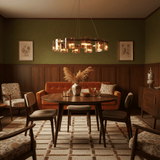 Corlota Curated Mouth-Blown Frosted Glass Chande – illuminated warm ambiance setting