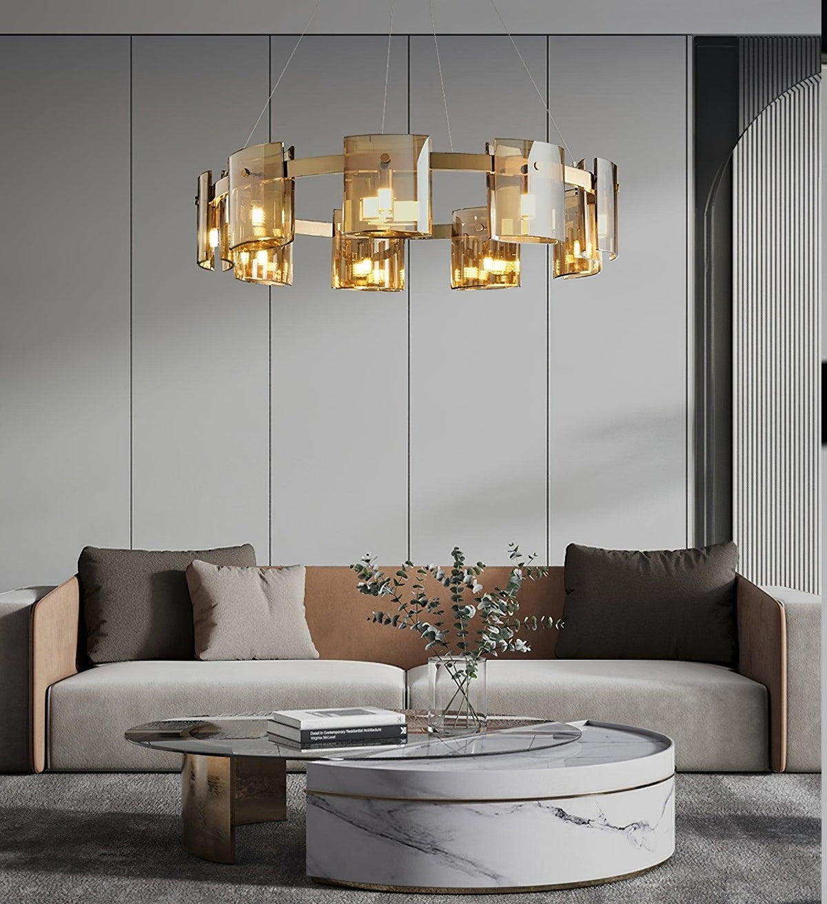 Corlota Curated Mouth-Blown Frosted Glass Chande – structural canopy joint detail