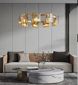 Corlota Curated Mouth-Blown Frosted Glass Chande – structural canopy joint detail