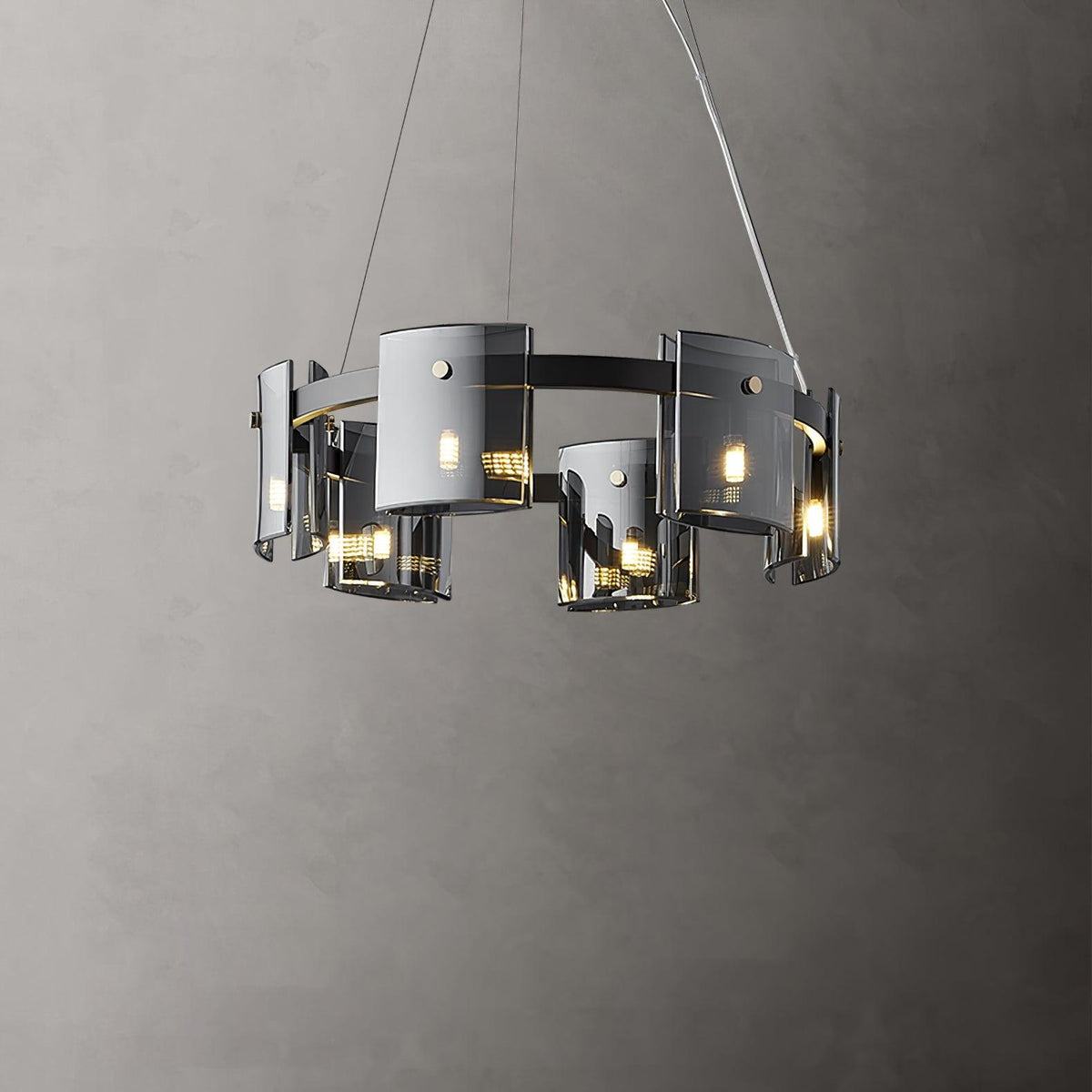 Corlota Curated Mouth-Blown Frosted Glass Chande – illuminated warm ambiance setting #1