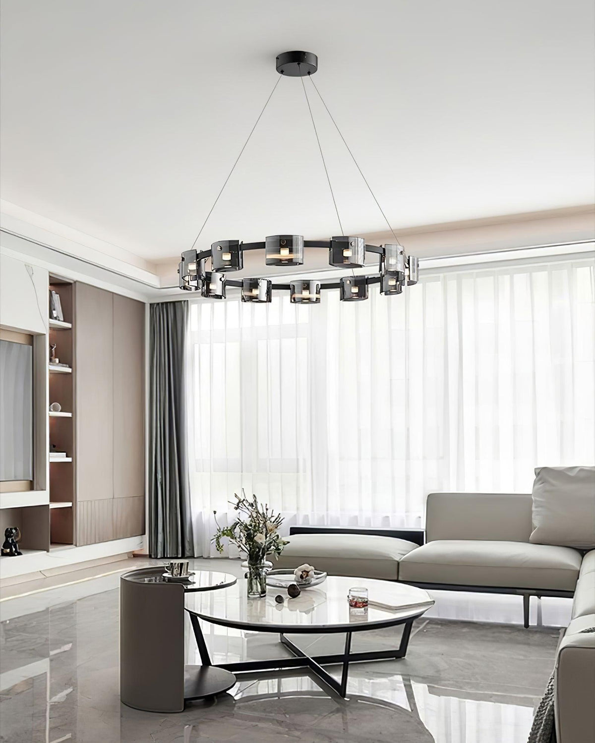 Corlota Curated Mouth-Blown Frosted Glass Chande – side angled contour profile