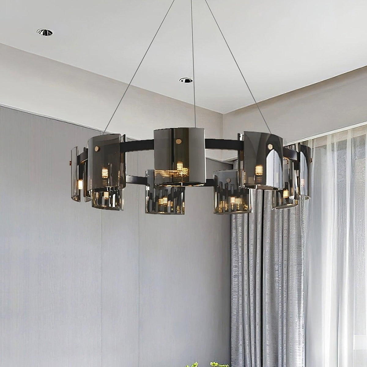 Corlota Curated Mouth-Blown Frosted Glass Chande – unlit natural material contrast