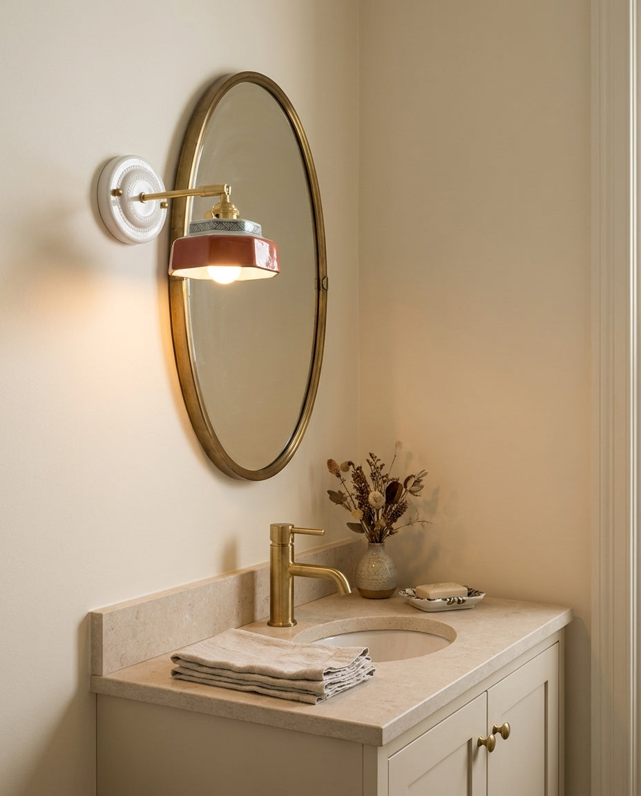 Cottara Curated Solid Brass Wall Sconce – structural canopy joint detail
