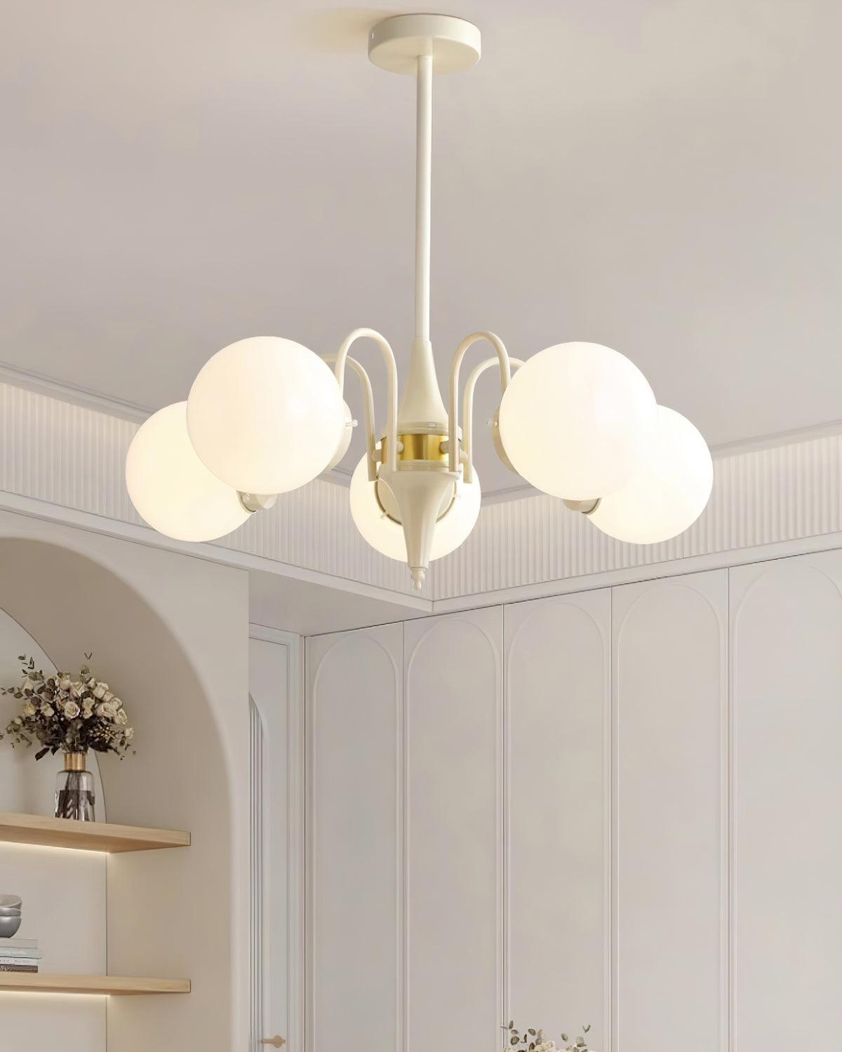 Cream Ball Curated Mouth-Blown Frosted Glass Cha – spatial dining room perspective