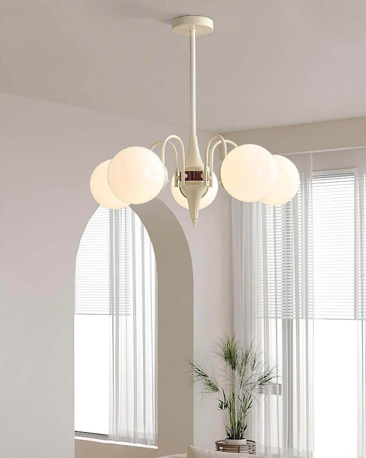 Cream Ball Curated Mouth-Blown Frosted Glass Cha – full fixture elevation view