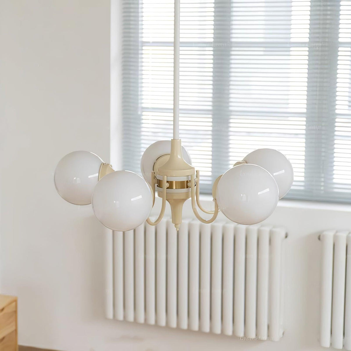 Cream Glass Ball Curated Mouth-Blown Frosted Gla – full fixture elevation view