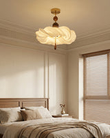 Cremelle Curated Solid Hardwood Flush Mount Ceil – illuminated warm ambiance setting