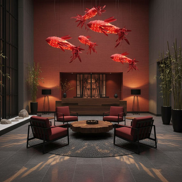 Crimson Swirl Koi Curated Iron & Glass Chandelie