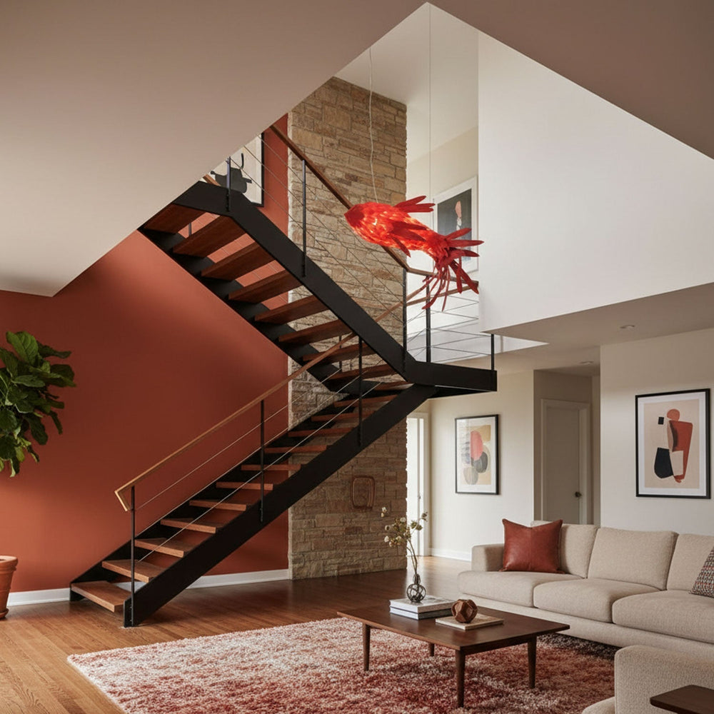 Crimson Swirl Koi Curated Iron & Glass Chandelie