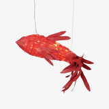 Crimson Swirl Koi Curated Iron & Glass Chandelie – illuminated warm ambiance setting #1