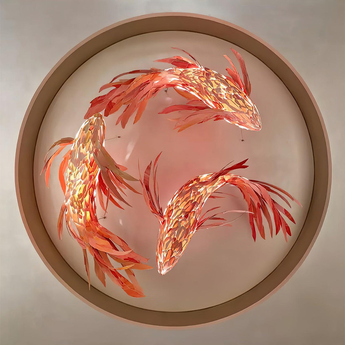 Crimson Swirl Koi Curated Iron & Glass Chandelie – full fixture elevation view