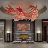 Crimson Swirl Koi Curated Iron & Glass Chandelie – side angled contour profile
